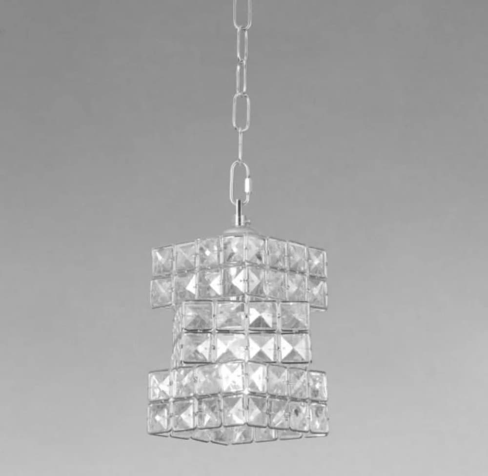 LAMPADARIO SOSPESO RETTANGOLARE INTRECCIATO CON CRISTALLI LUCE E27 ARGENTO 32415 - 4