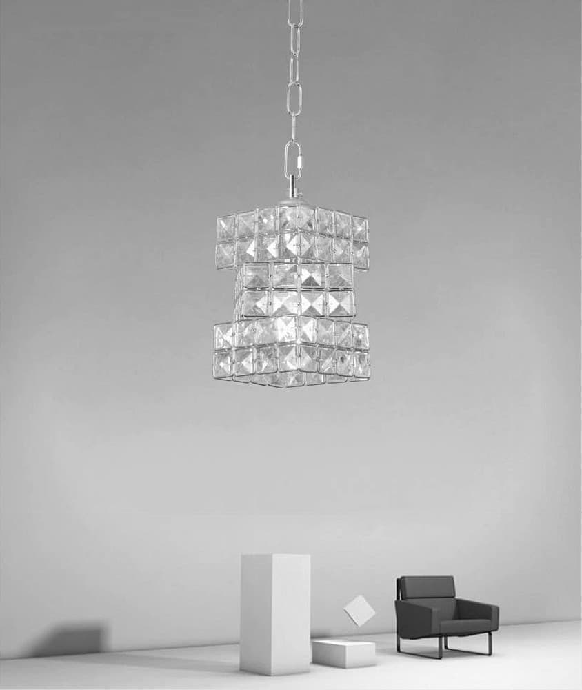 LAMPADARIO SOSPESO RETTANGOLARE INTRECCIATO CON CRISTALLI LUCE E27 ARGENTO 32415 - 5