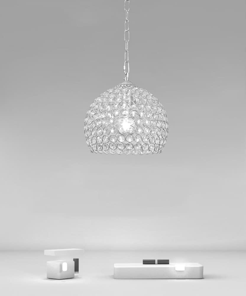 LAMPADARIO SOSPESO TONDO CUPOLA CRISTALLI LAMPADA MEZZA SFERA LUCE E27 ARGENTO 32361 - 3