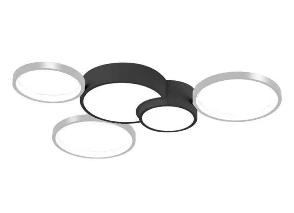 PLAFONIERA LED 48W 5 CERCHI ARGENTO NERO LAMPADA SOFFITTO MODERNO LUCE 4000K 70975 - 3