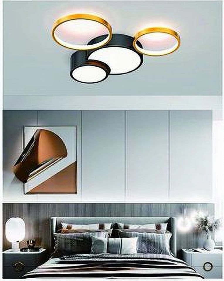 PLAFONIERA LED 36W 4 CERCHI ORO NERO LAMPADA DA SOFFITTO MODERNO LUCE 4000K 70951 - 9