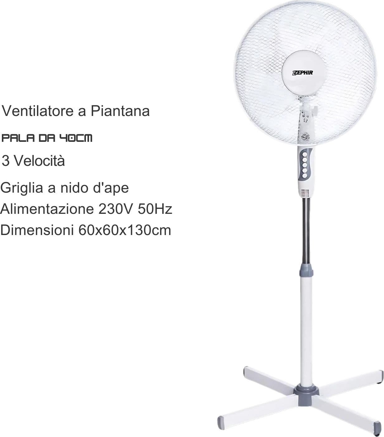 Zephir Ventilatore Piantana 3 Pale D.40cm Altezza 133cm 45W PBA41P - 2