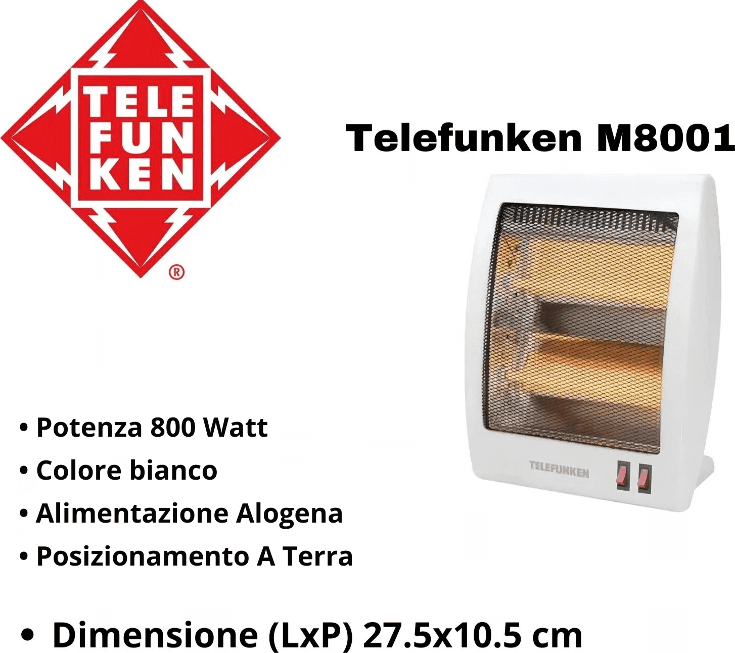 Telefunken Stufa Al Quarzo Caldobagno 2 Elementi M08001 800w - 4