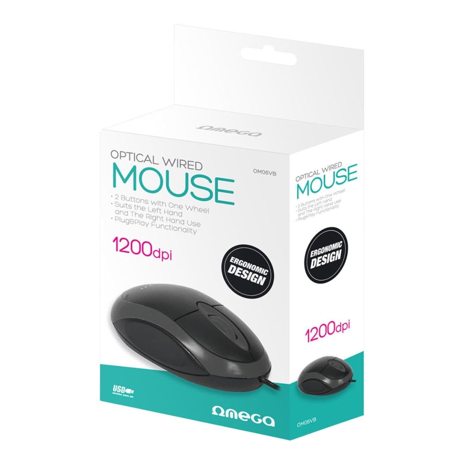 OMEGA Mouse con Filo Notebook USB-A 1200dpi 2 tasti design Ergonomico Black OM06VB - 2