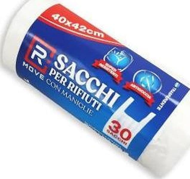 1 Rotolo da 30 Sacchi Rifiuti 40x42cm con Maniglie Trasparenti RMOVE