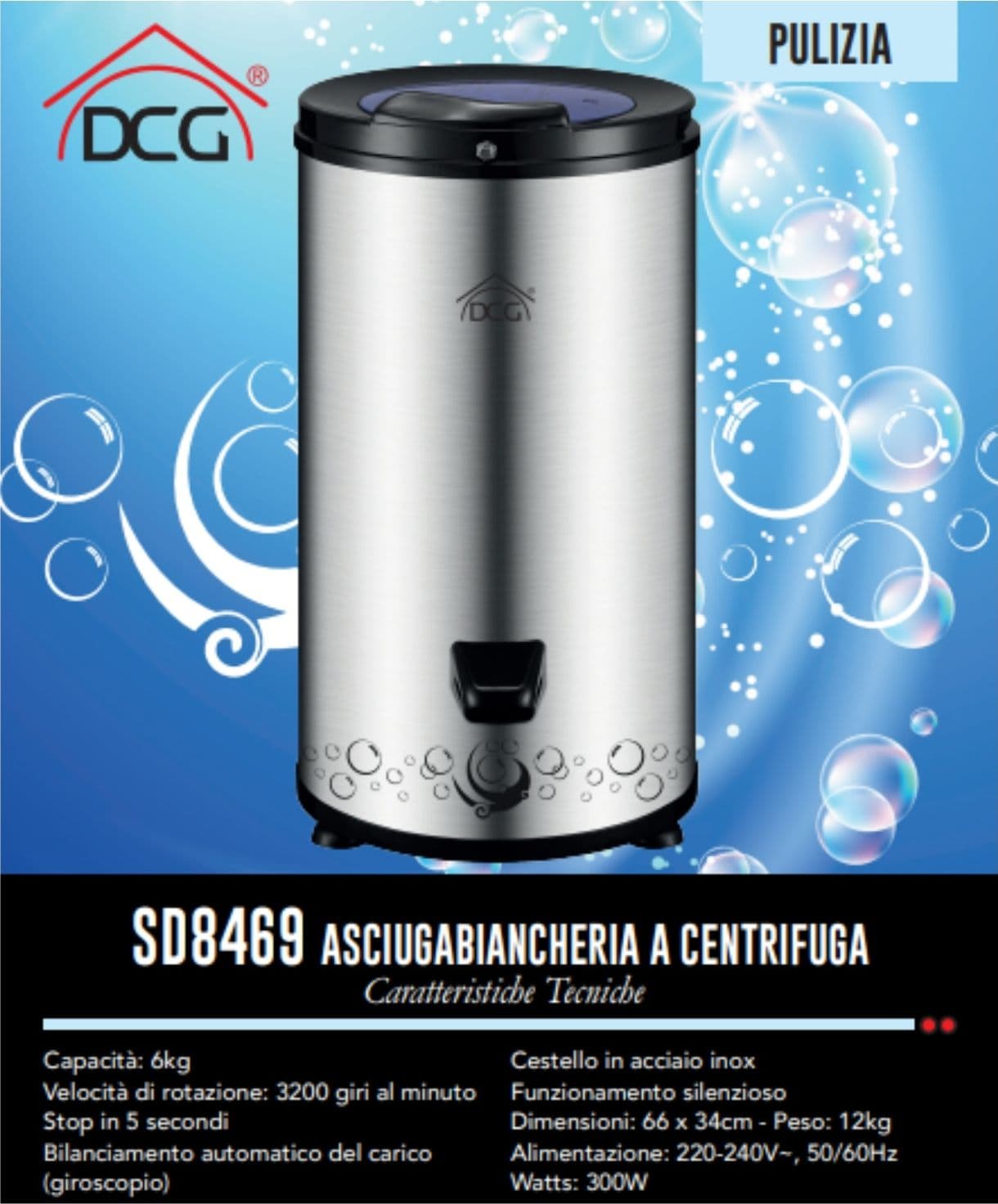 DCG SD8469 Asciugatrice Centrifuga Inox, Asciugabiancheria Portatile Salvaspazio, Asciugapanni Silenziosa - 2