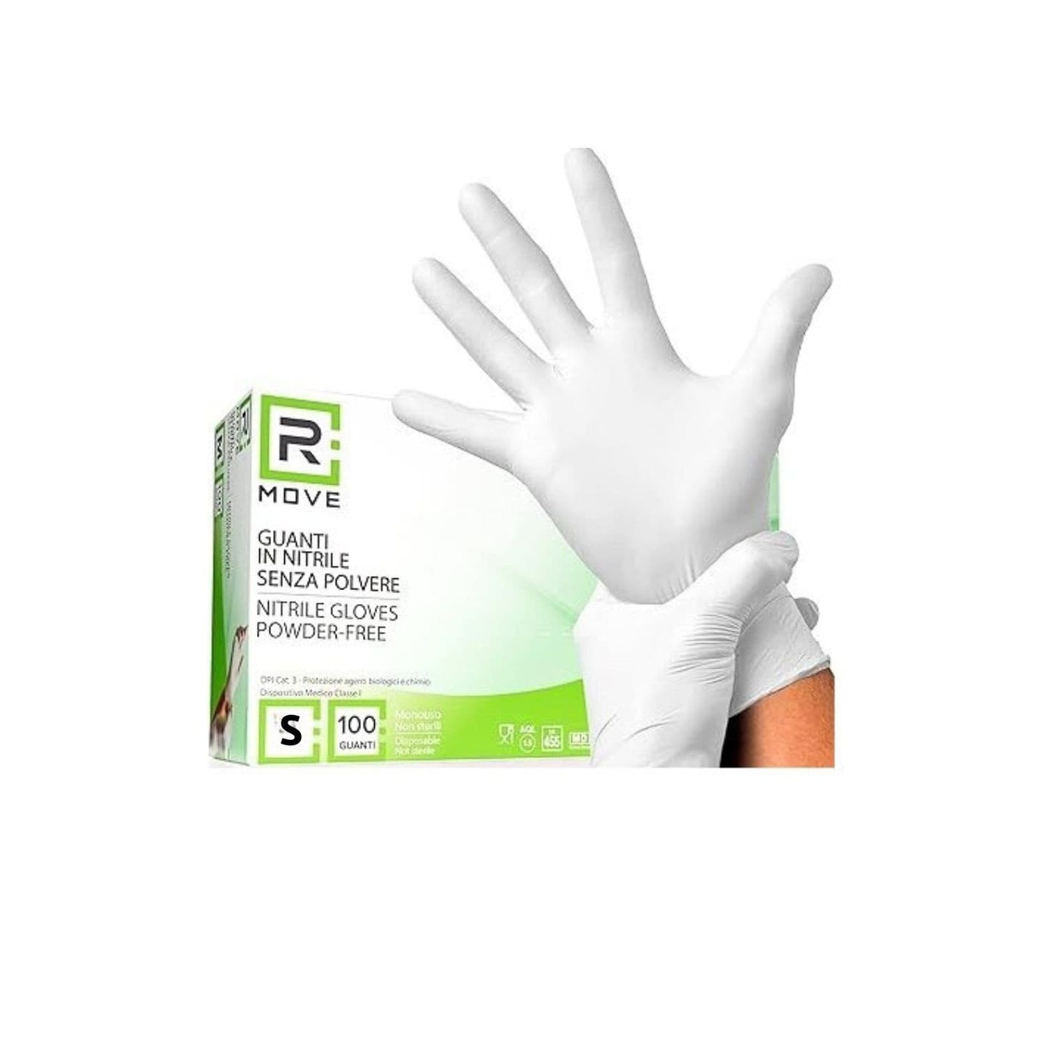 RMove 1Conf. da 100pz Tg.S - Guanti Nitrile Bianco Uso Medico Senza Polvere - 2