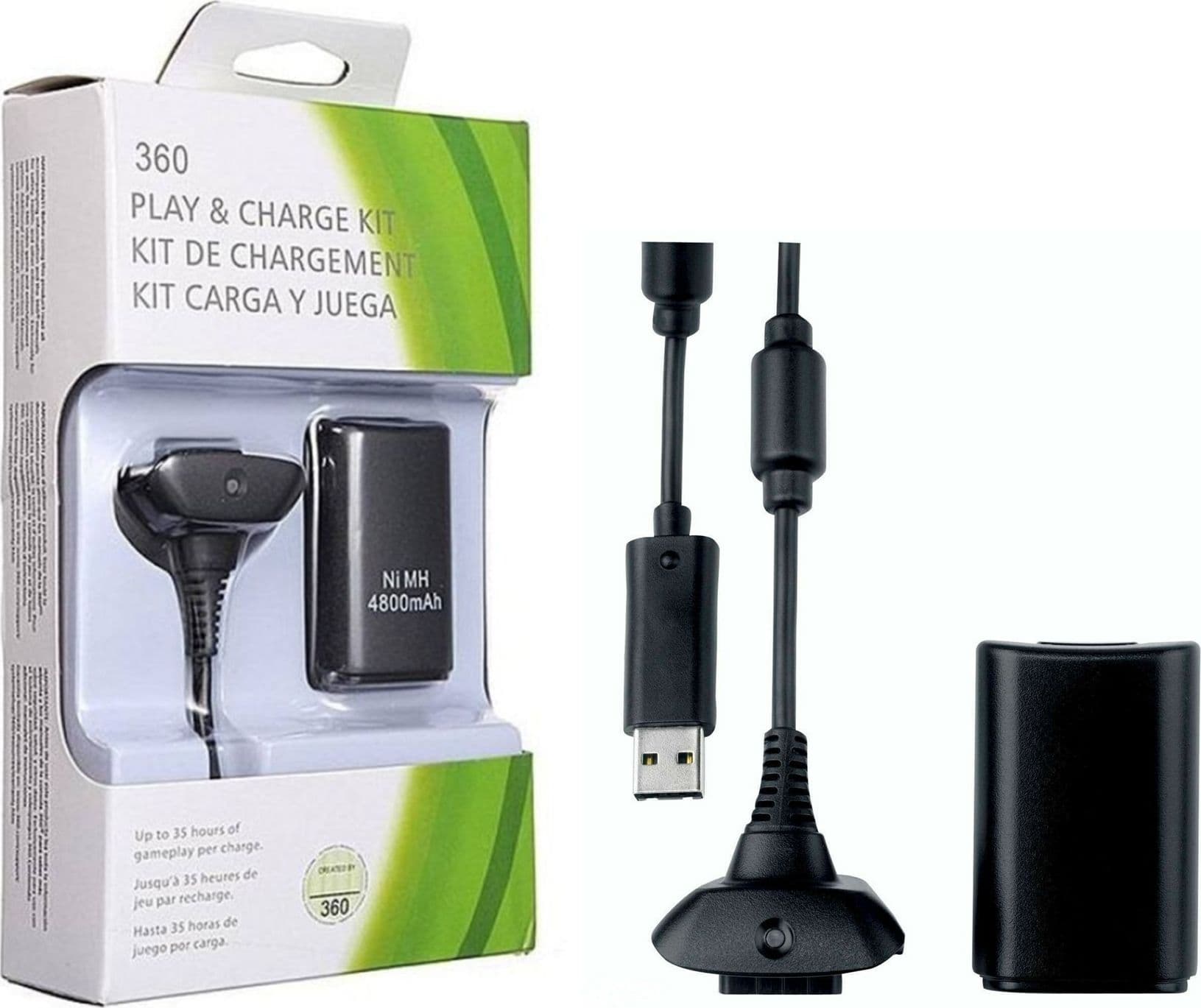 XBOX 360 Batteria + Cavo Ricarica Kit Compatibile Play&Charge - 3