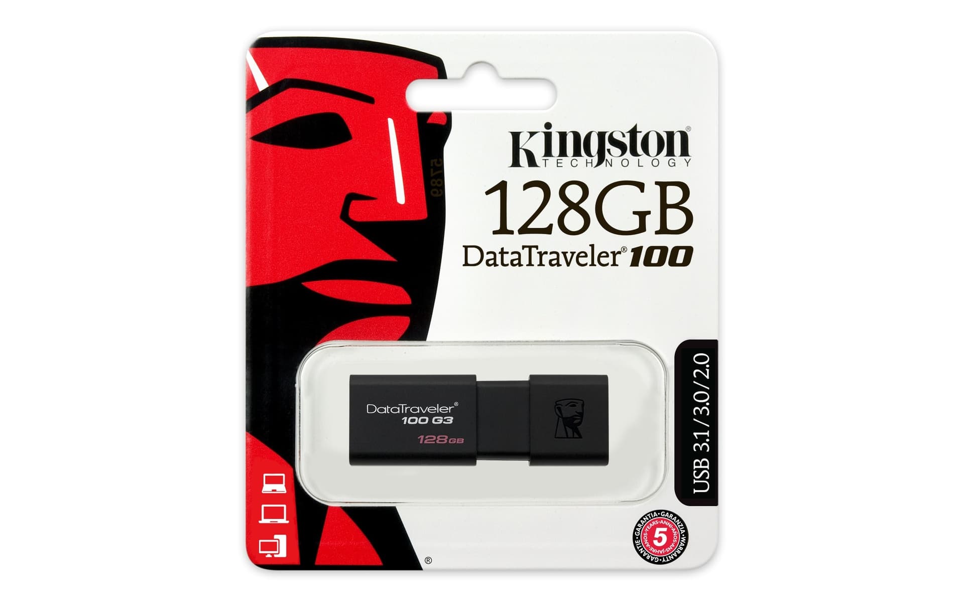 Kingston Pendrive DataTraveler 100 – 128GB, USB 3.1 Design Compatto, Trasferimento Veloce, Retrocompatibile - 3