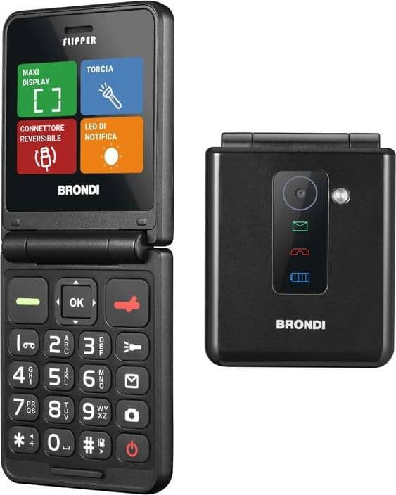 Brondi Flipper telefono cellulare dual sim,Flip attivo.Torcia, Bluetooth,display 2.4Vivavoce e vibrazione