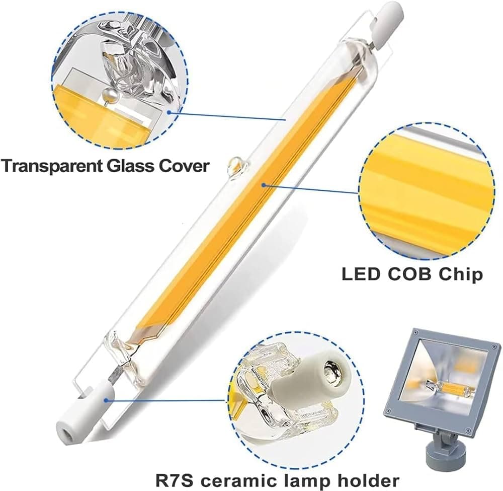 Lampada R7S  10W Led 360° 78mm Dimmerabile Bianco Caldo 3000K Rotondo Slim 16mm 220V - 3