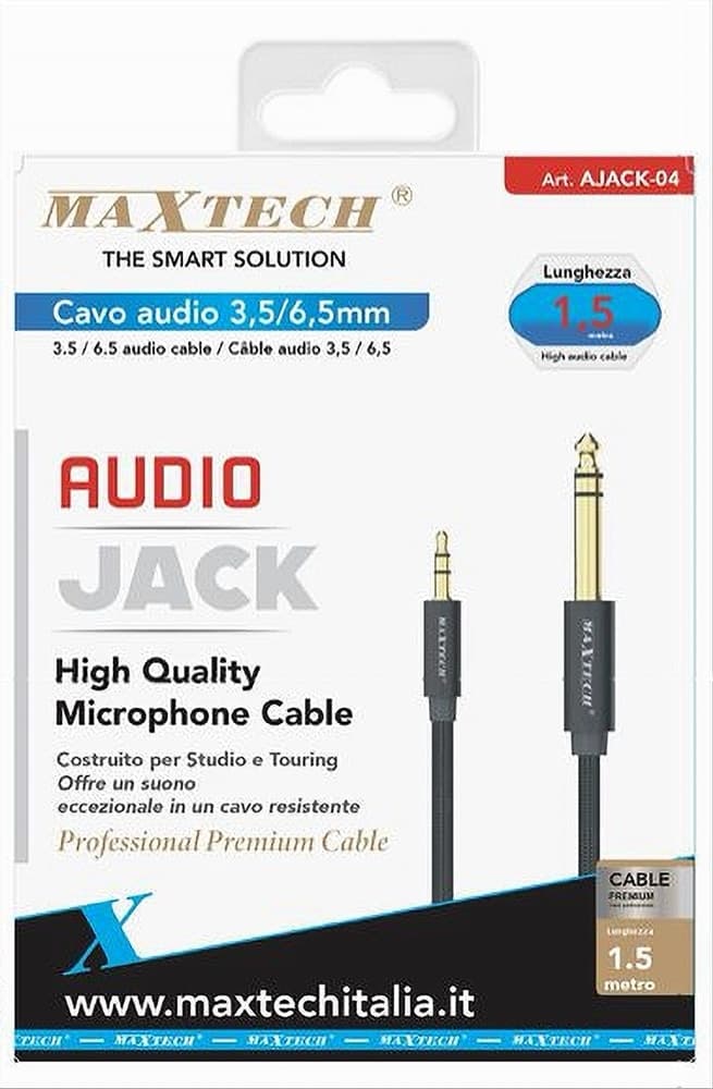 CAVO AUX AUDIO JACK DA 3,5 MM A 6,5 ​​MM STEREO ALTA QUALITÀ 1.5 METRI AJACK-04 - 2