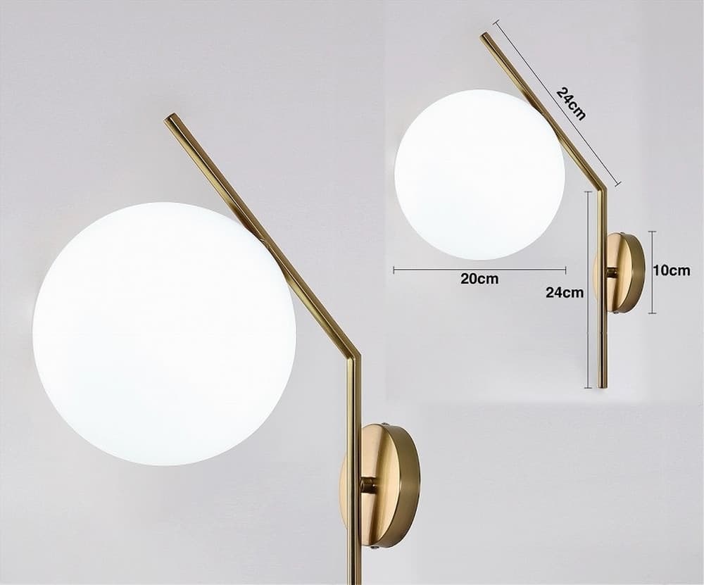 APPLIQUE DA PARETE CON SFERA IN VETRO BIANCO ATTACCO E27 METALLO ORO LAMPADA 32804 - 7