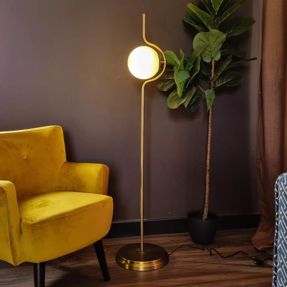 LAMPADA DA TERRA ORO CON SFERA IN VETRO BIANCO PIANTANA E27 DESIGN MODERNO 33894 - 11