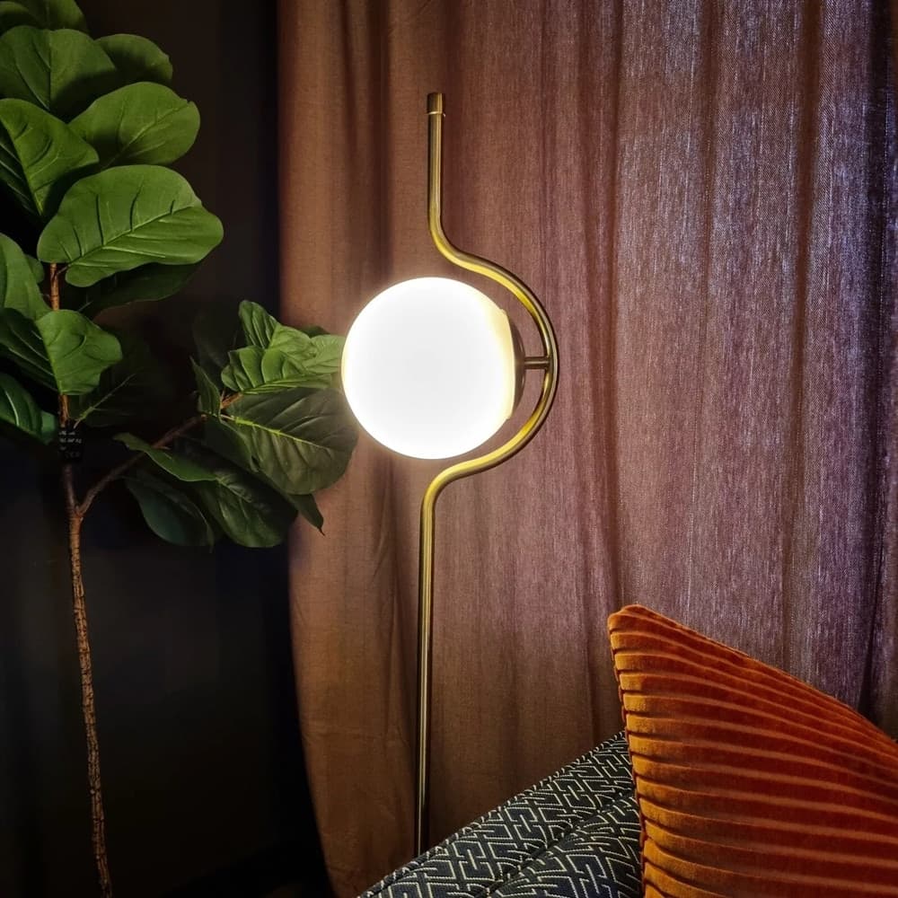 LAMPADA DA TERRA ORO CON SFERA IN VETRO BIANCO PIANTANA E27 DESIGN MODERNO 33894 - 12
