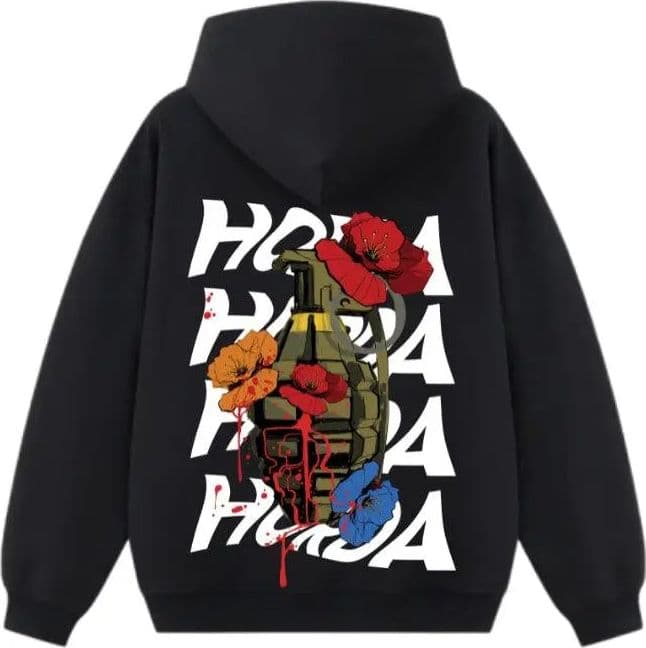 Felpa con cappuccio 100% cotone Nero Bomb Oversize Fit 460 grammi - Horda Brand Streetwear