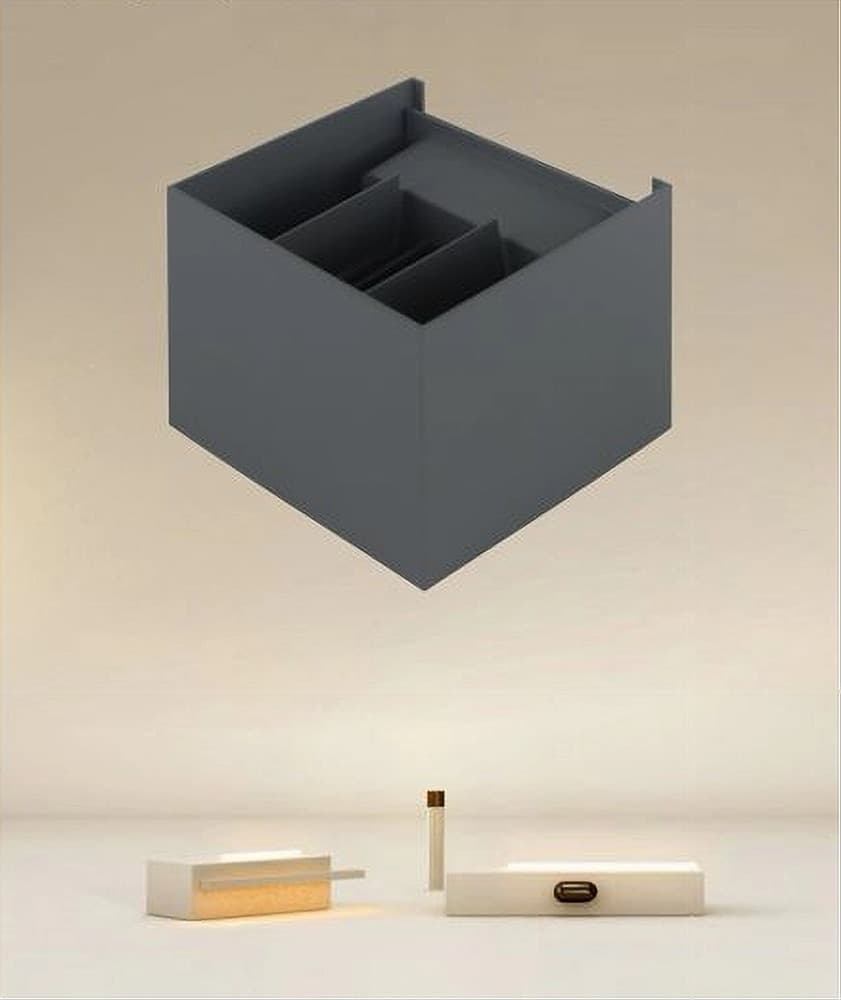 APPLIQUE LED A CUBO 12 WATT LAMPADA QUADRATA GRIGIO DA PARETE INTERNO IP20 00762 - 3