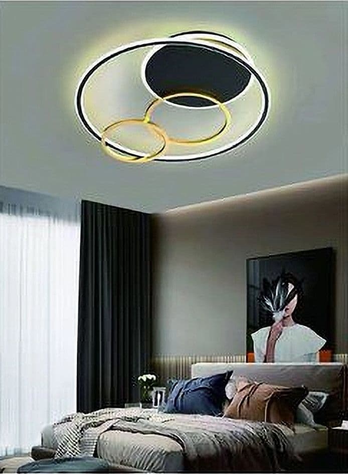 PLAFONIERA LED 55W TONDO CON CERCHI NERO ORO LAMPADA DA SOFFITTO LUCE 6500K 70883 - 4