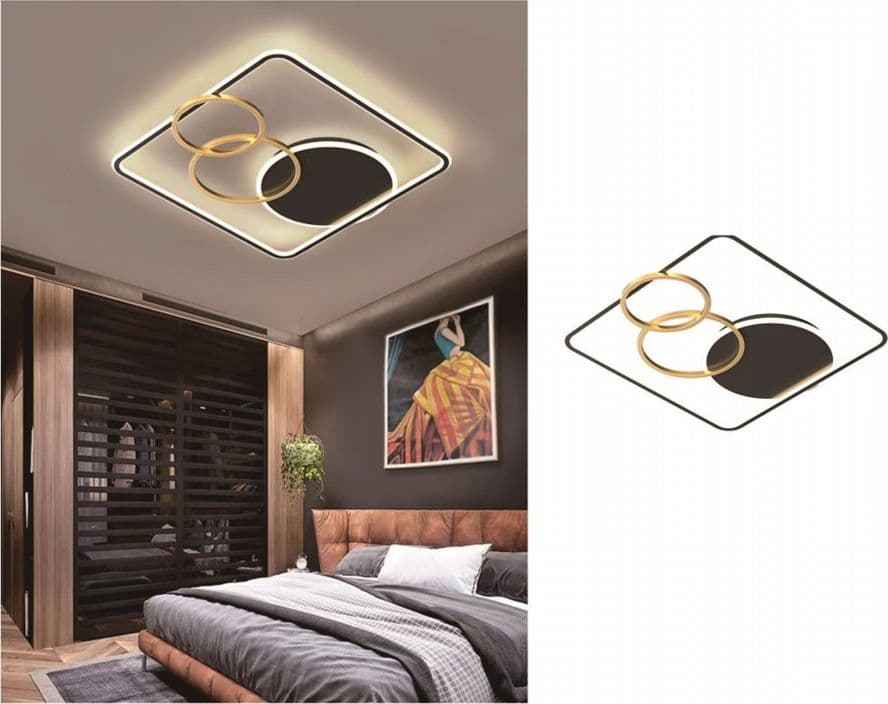 PLAFONIERA LED 55W QUADRATO CON CERCHI NERO ORO LAMPADA SOFFITTO LUCE 4000K 70890 - 8