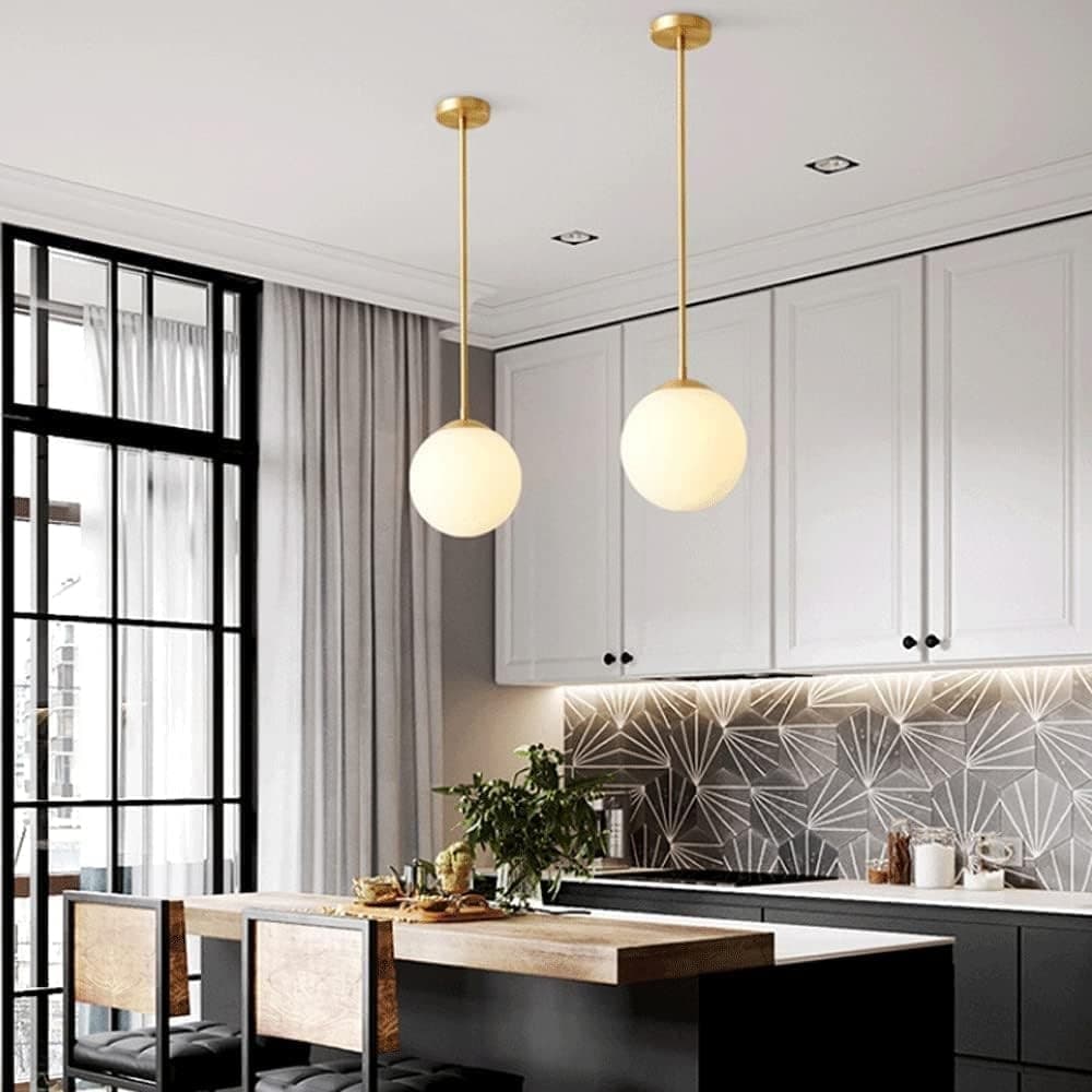 LAMPADARIO A SOSPENSIONE ORO CON SFERA VETRO BIANCO ATTACCO E27 MODERNO MINIMAL 33504 - 11