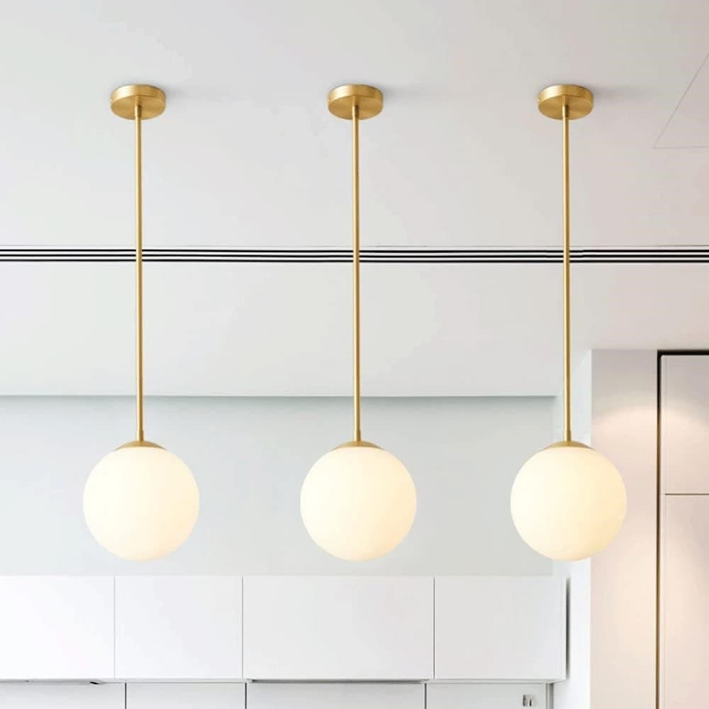 LAMPADARIO A SOSPENSIONE ORO CON SFERA VETRO BIANCO ATTACCO E27 MODERNO MINIMAL 33504 - 10