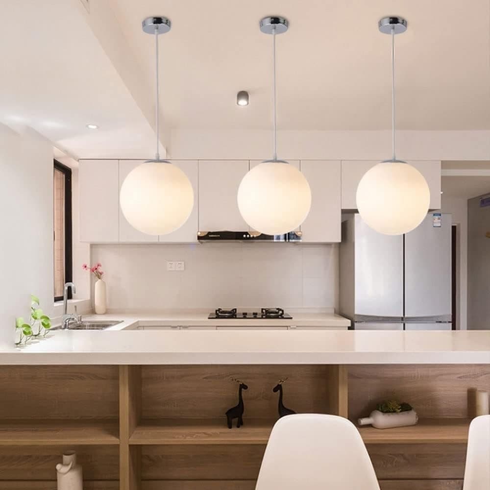 LAMPADARIO A SOSPENSIONE ARGENTO CON SFERA VETRO BIANCO ATTACCO E27 MINIMAL 33511 - 8