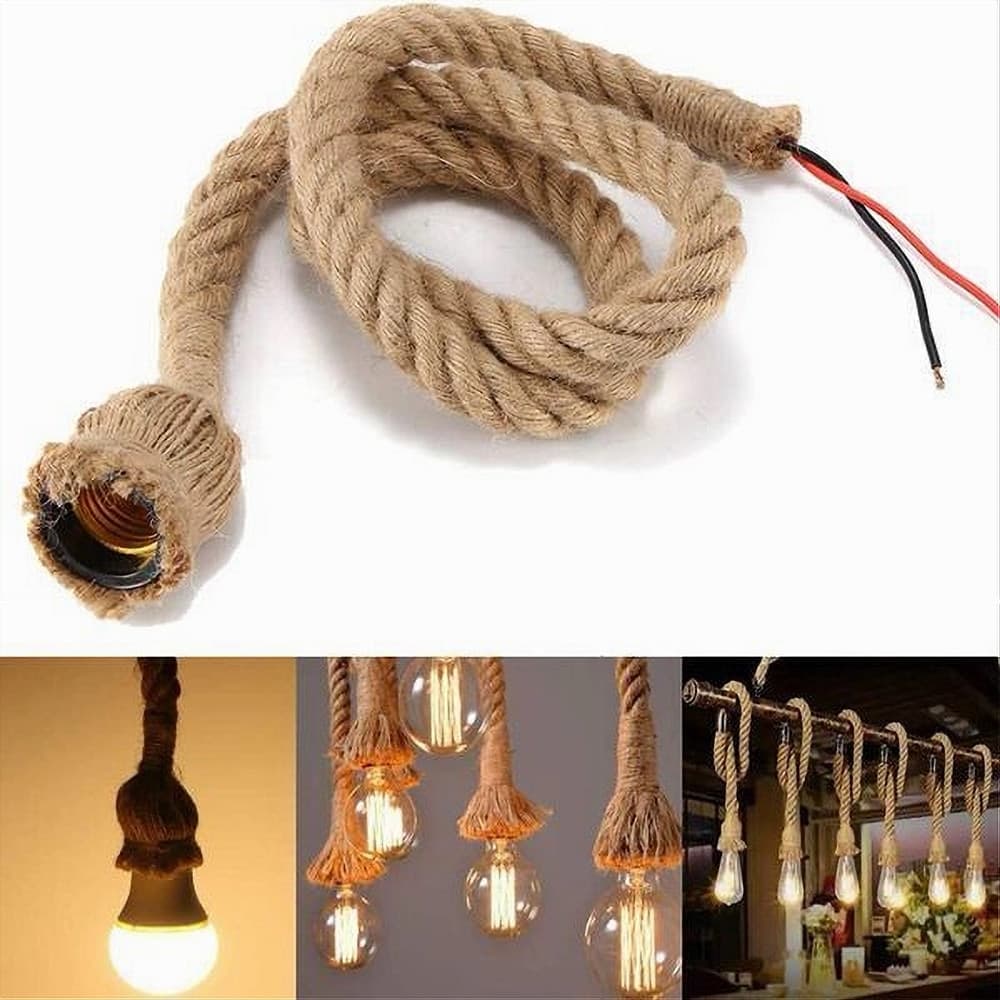LAMPADARIO A SOSPENSIONE DA 3 MT CORDA DI CANAPA PORTALAMPADA ATTACCO E27 582963 - 4
