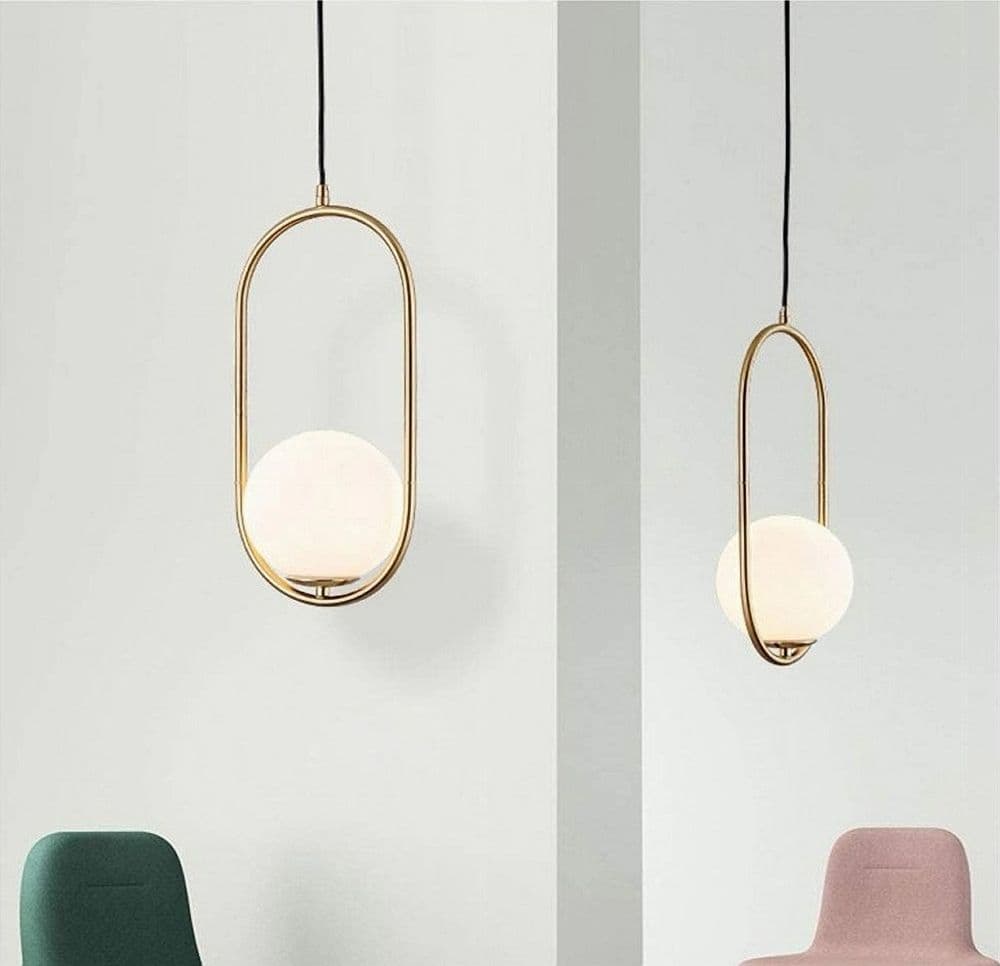 LAMPADARIO A SOSPENSIONE ORO OVALE CON SFERA VETRO ATTACCO E27 MODERNA MINIMAL 32835 - 13