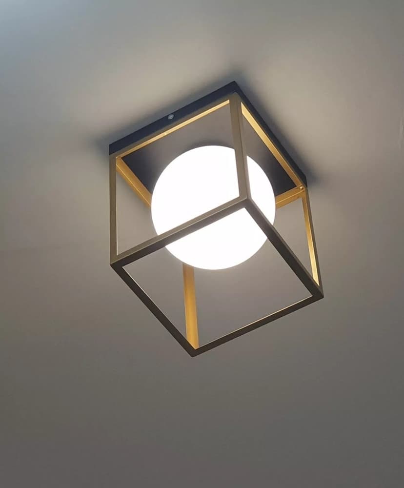 LAMPADARIO MODERNO NERO ORO A SOFFITTO PLAFONIERA QUADRATA E27 NORDICO CON SFERA 32682 - 3