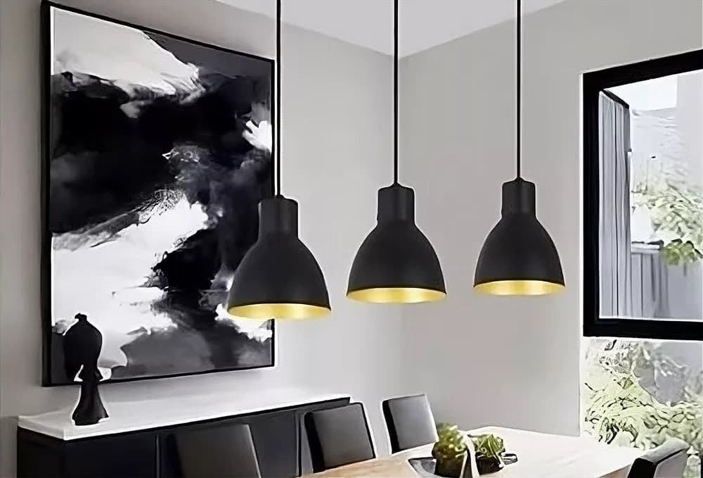 LAMPADARIO A SOSPENSIONE E27 FERRO PARALUME MODERNO CONTEMPORANEO CAMPANELLA NERA ORO 33269 - 5
