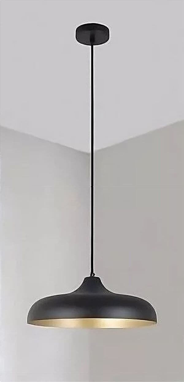 LAMPADARIO A SOSPENSIONE DESIGN MODERNO E27 PARALUME IN FERRO CUPOLA NERO ORO 33320 - 4