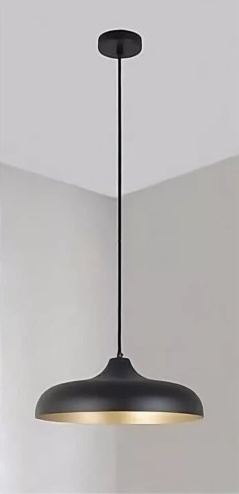 LAMPADARIO A SOSPENSIONE DESIGN MODERNO E27 PARALUME IN FERRO CUPOLA NERO ORO 33320 - 4