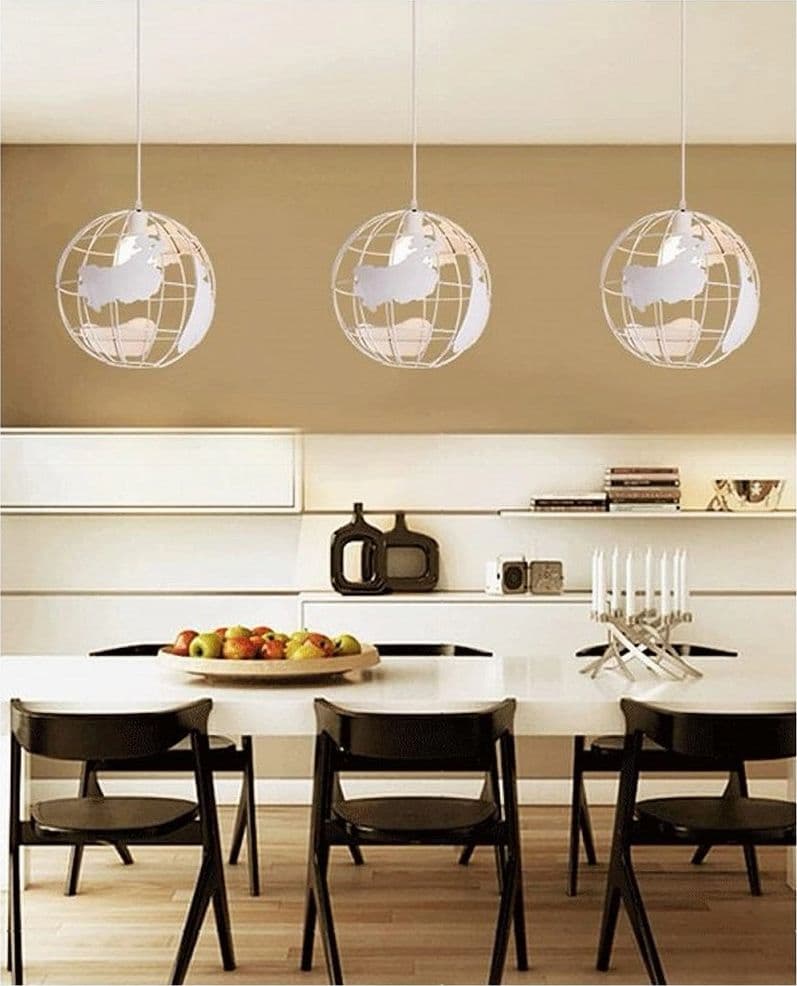 LAMPADARIO A SOSPENSIONE MAPPAMONDO E27 IN METALLO BIANCO SFERA GLOBO SOSPESO 33931 - 7