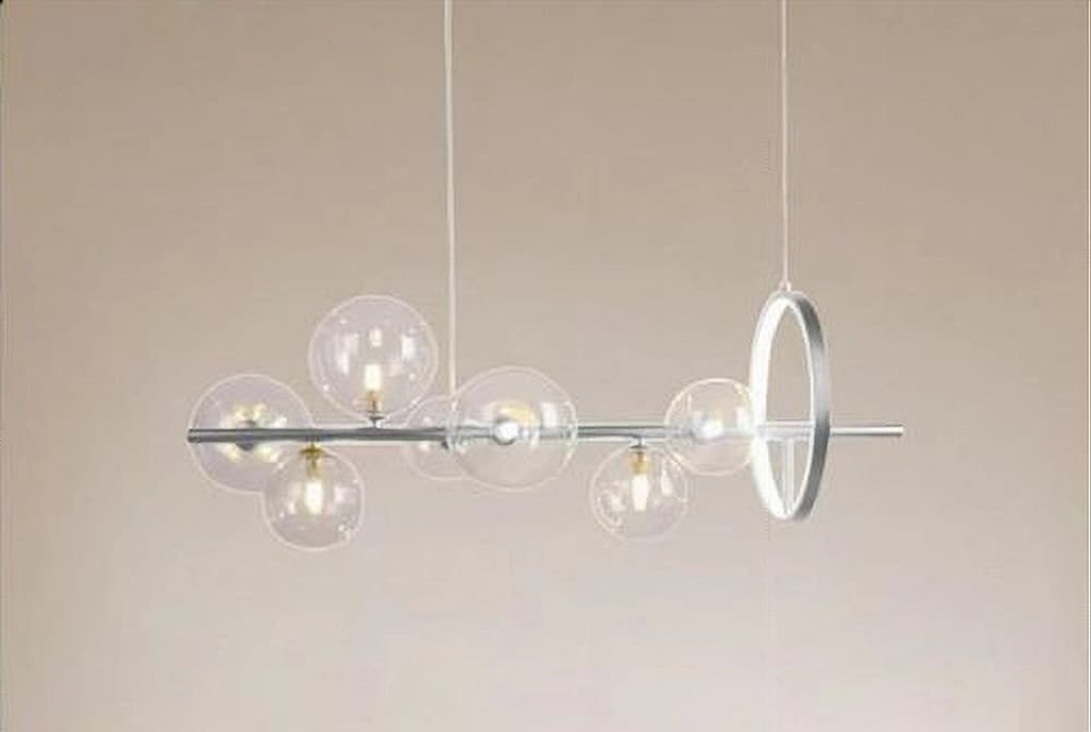 LAMPADARIO MODERNO A SOSPENSIONE ARGENTO 7 SFERE G9 BOLLE IN VETRO CON CERCHIO 71690 - 3