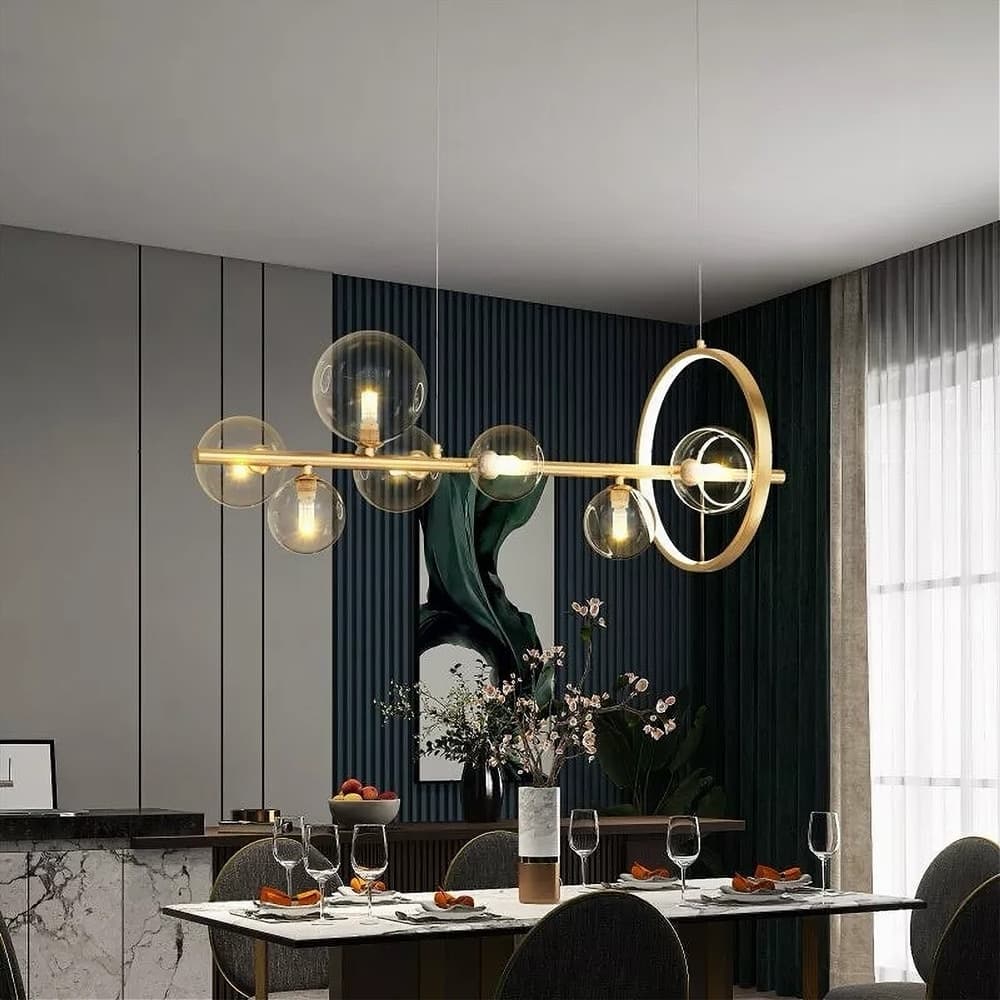 LAMPADARIO MODERNO A SOSPENSIONE ORO 7 SFERE G9 BOLLE IN VETRO CON CERCHIO 71683 - 6