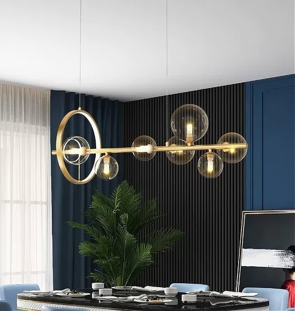 LAMPADARIO MODERNO A SOSPENSIONE ORO 7 SFERE G9 BOLLE IN VETRO CON CERCHIO 71683 - 7