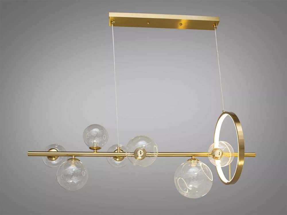 LAMPADARIO MODERNO A SOSPENSIONE ORO 7 SFERE G9 BOLLE IN VETRO CON CERCHIO 71683 - 8