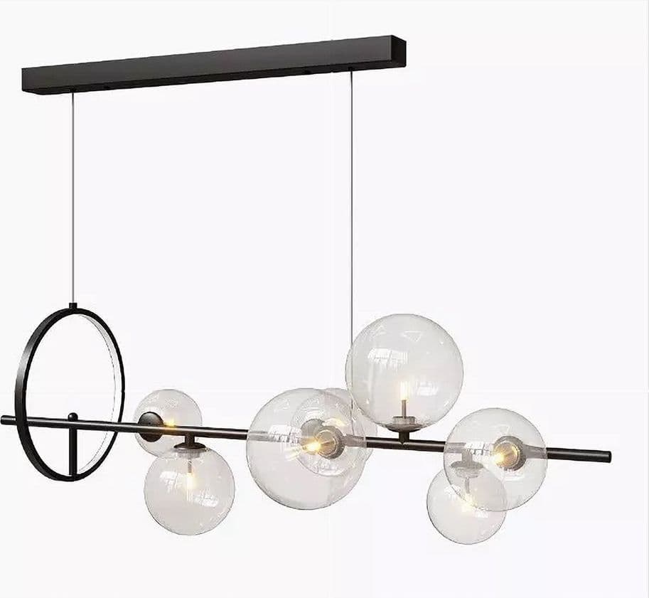 LAMPADARIO MODERNO A SOSPENSIONE NERO 7 SFERE G9 BOLLE IN VETRO CON CERCHIO 71676 - 11