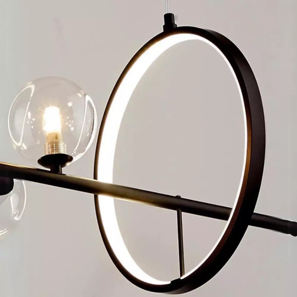 LAMPADARIO MODERNO A SOSPENSIONE NERO 7 SFERE G9 BOLLE IN VETRO CON CERCHIO 71676 - 12