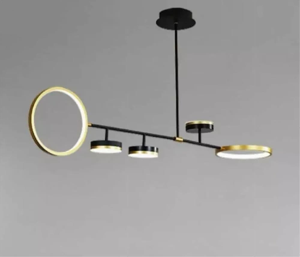LAMPADARIO A SOSPENSIONE LED 37W CON 5 CERCHI ORIZZONTALE NERO ORO LUCE FREDDA 71361 - 7
