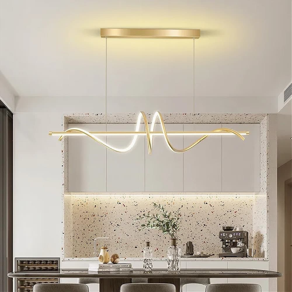 LAMPADARIO A SOSPENSIONE LED 65W ORO SPIRALE ONDULATO LUCE 6500K VORTICE ORIZZONTALE 32453 - 11