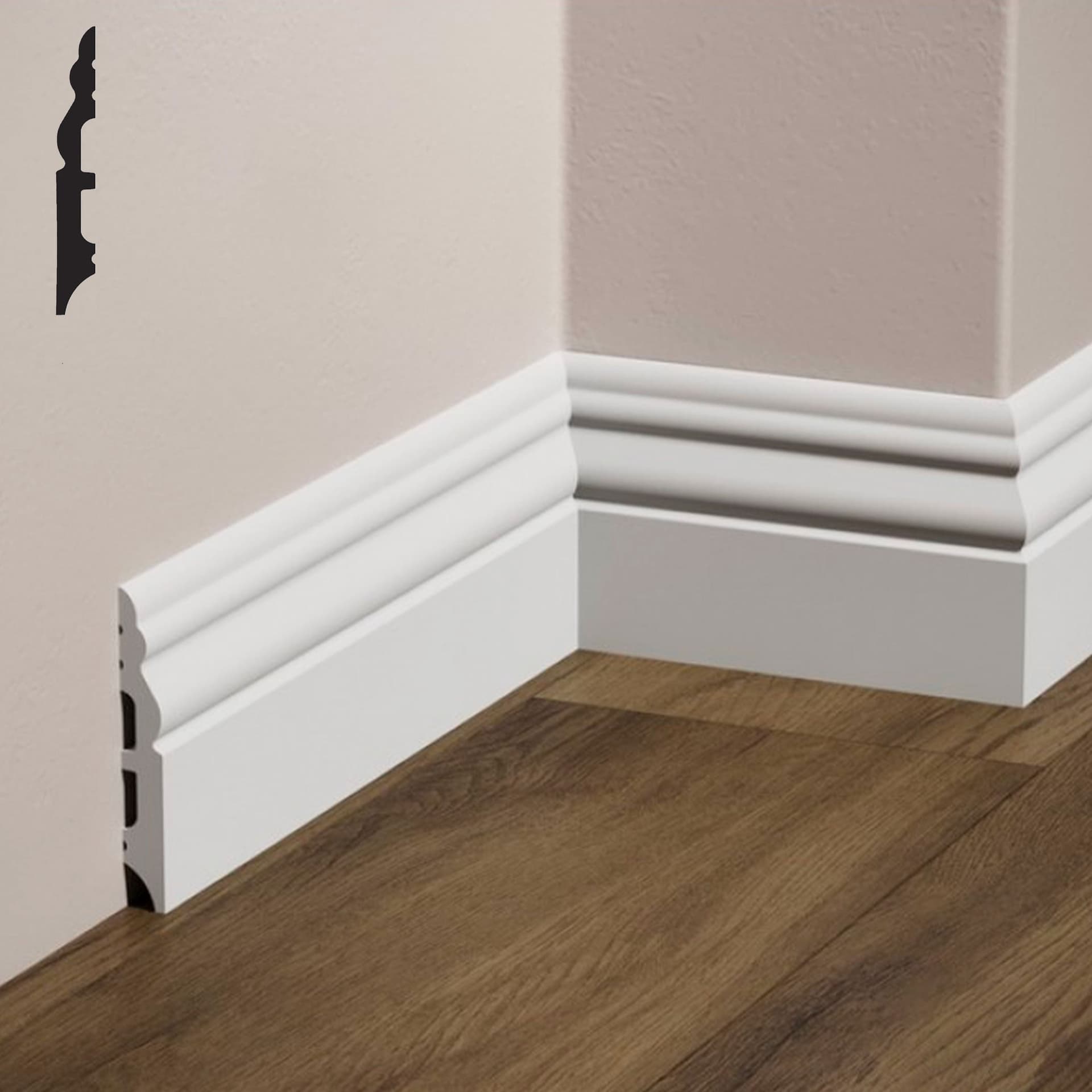 bancale da 67,2ml di Battiscopa DUCALE in POLIMERI FeelingWood-HD 127x14mm - BIANCO - Eternal Parquet