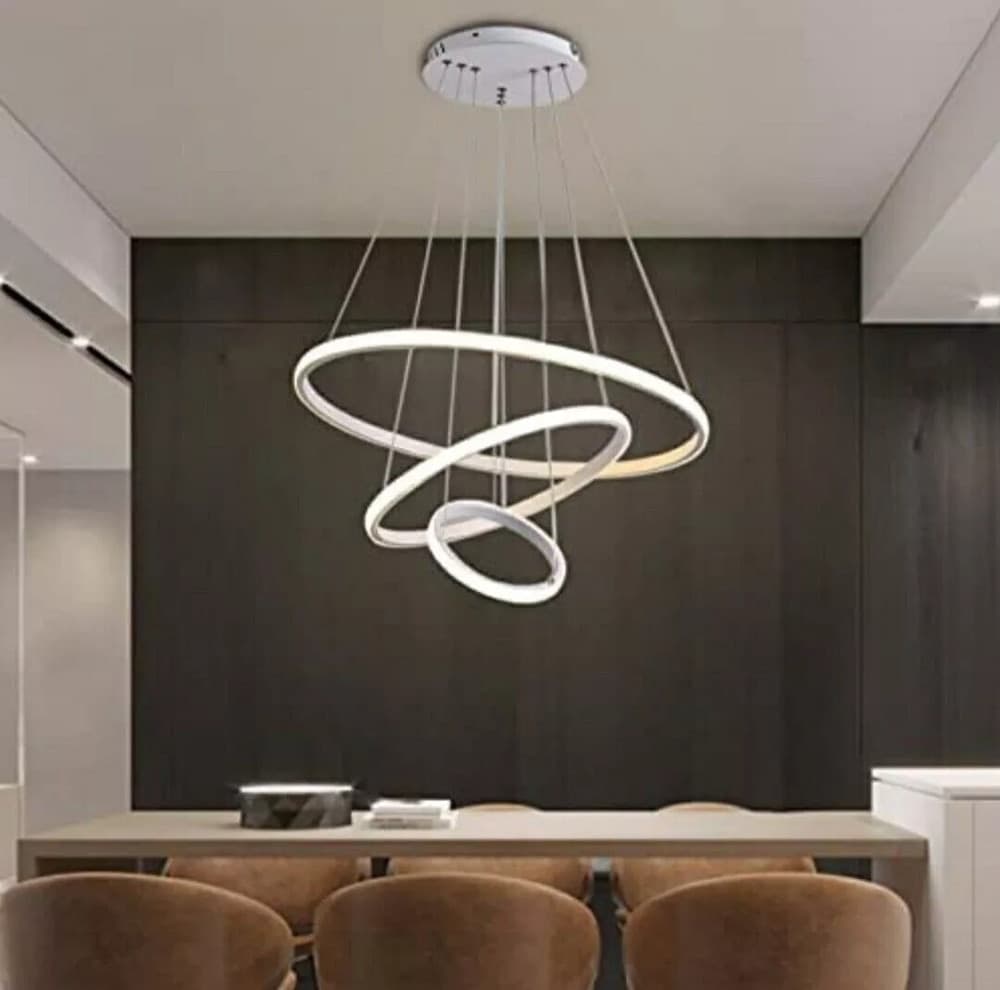 LAMPADARIO SOSPESO LED 100W 3 CERCHI PENDENTE ANELLI BIANCO LUCE 6500K MODERNO 50309 - 7