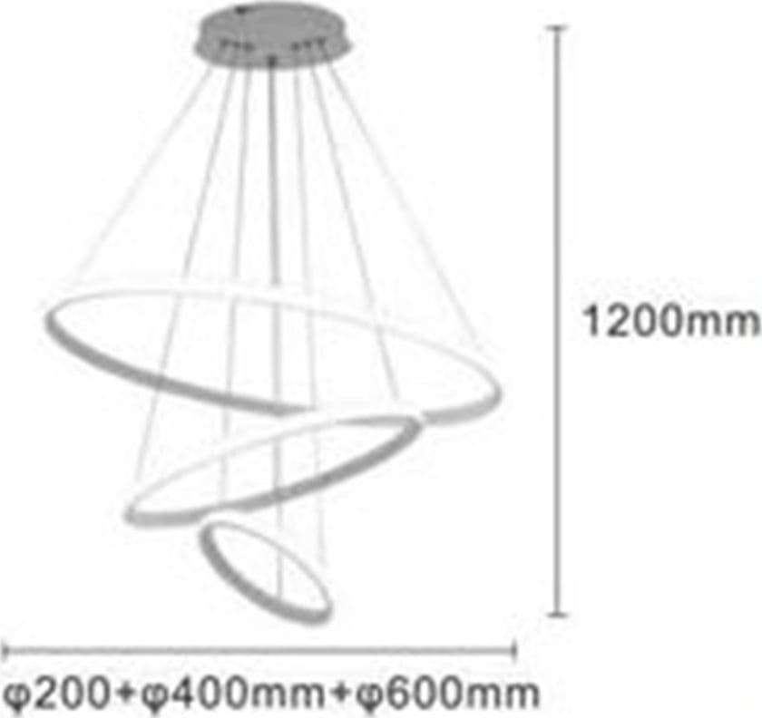 LAMPADARIO SOSPESO LED 72W 3 CERCHI PENDENTE ROTONDO ANELLI BIANCO LUCE 6500K 50293 - 7