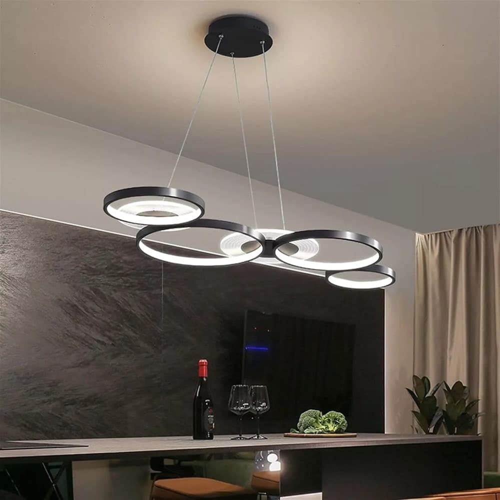 LAMPADARIO A SOSPENSIONE LED NERO 65W 6 ANELLI LUMINOSI MODERNO CON TELECOMANDO 71415 - 9