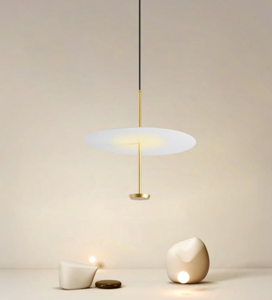 LAMPADARIO A SOSPENSIONE LUCE 4000K LED 18W DISCO PARALUME PIATTO BIANCO ORO TONDO 33191 - 5