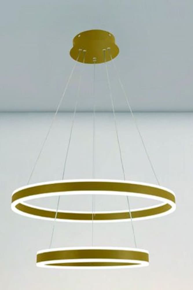 LAMPADARIO A SOSPENSIONE LED MODERNO DOPPIO CERCHIO ORO 58W CON TELECOMANDO 31883 - 5