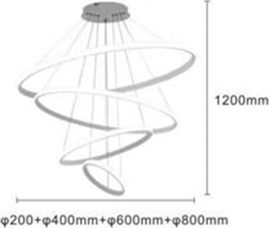 LAMPADARIO SOSPESO LED 120W 4 CERCHI PENDENTE ROTONDO ANELLI BIANCO LUCE 4000K 50279 - 2