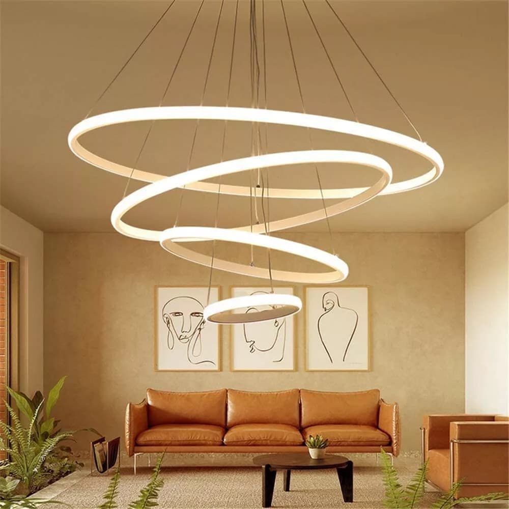 LAMPADARIO SOSPESO LED 120W 4 CERCHI PENDENTE ROTONDO ANELLI BIANCO LUCE 4000K 50279 - 5