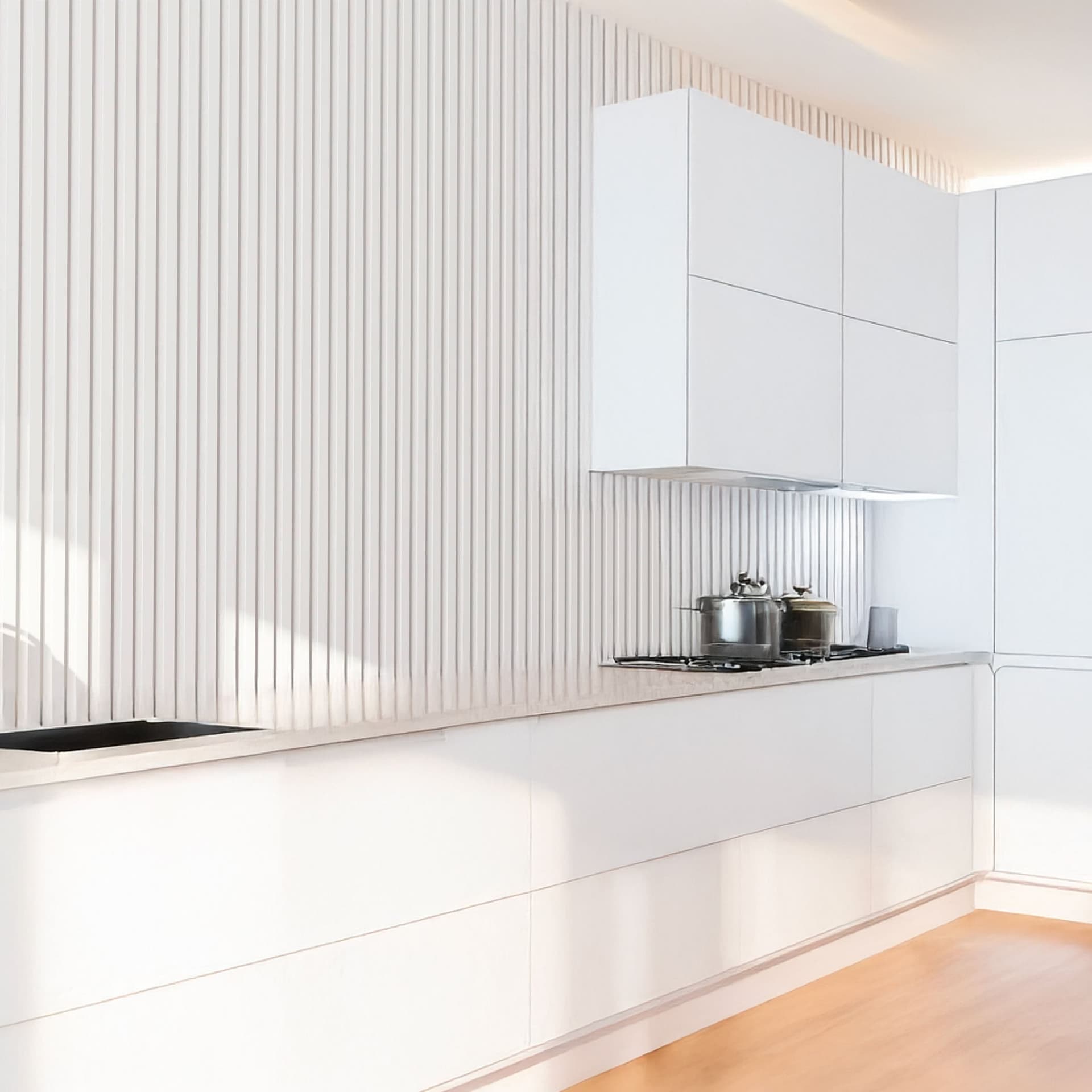 €3,44ml - Asta intera 12x120x2900mm di Rivestimento Parete Boiserie MILLERIGHE cannettato Lamelli in Polimeri bianco - Eternal Parquet